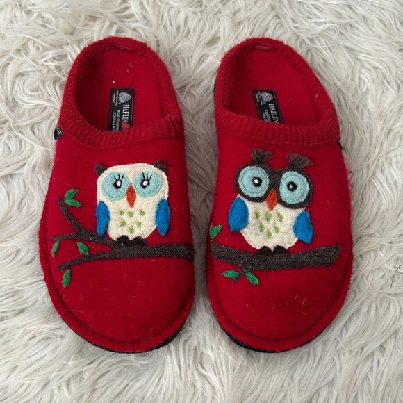 Haflinger Owl FeltedWool Slippers Red 42 11 - Picture 1 of 5